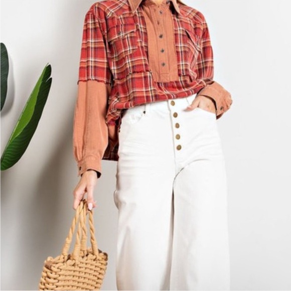 NWT Easel Wide Leg Twill High Rise Raw Hem Button Fly Stretch Pants White Medium - Picture 4 of 12